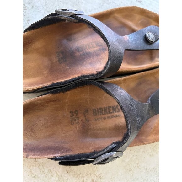 Birkenstock Womens Sz 39 Black Leather Gizeh Thong Sandals Adjustable Strap - Picture 4 of 9